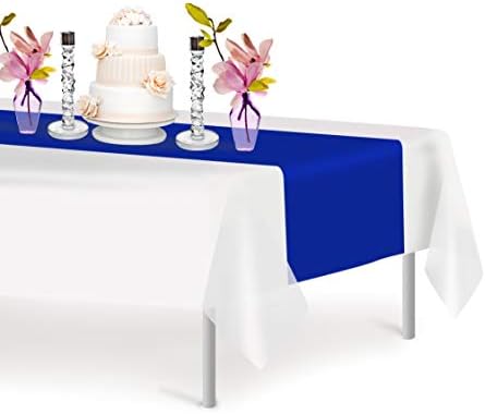 Blue 12 Pack Premium Disposable Plastic Table Runner 14 x 108 Inch. Table Runner for Dinner Parties & Events By Grandipity