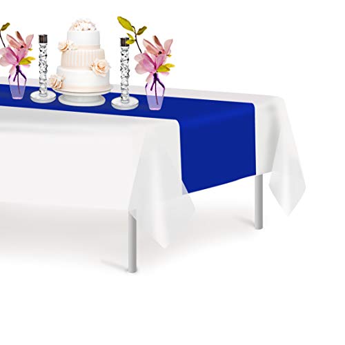 Blue 12 Pack Premium Disposable Plastic Table Runner 14 x 108 Inch. Decorative