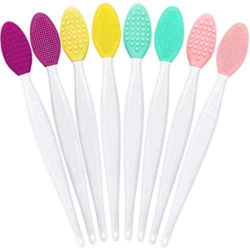8 Pcs Lip Scrub Brush, Silicone Lip Scrub Double-Sided Tool for Smoother and Fuller Lip Exfoliator