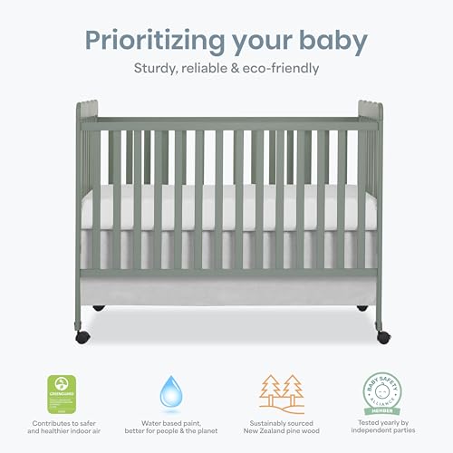 Image of Dream On Me Carson Classic 3-in-1 Convertible Full-Size Baby Crib in Meadow Green, GreenGuard Gold & BSA, 4 Mattress Heights, Converts to Day & Toddler Bed, Locking Wheels, Classic Nursery Design
