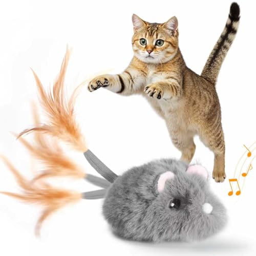 Pawingcat Moving Cat Toy Squeaky Cat Mouse Toy Automatic Interactive Cat Toys for Indoor Cats Mouse Toys for Cats with Wagging Tail