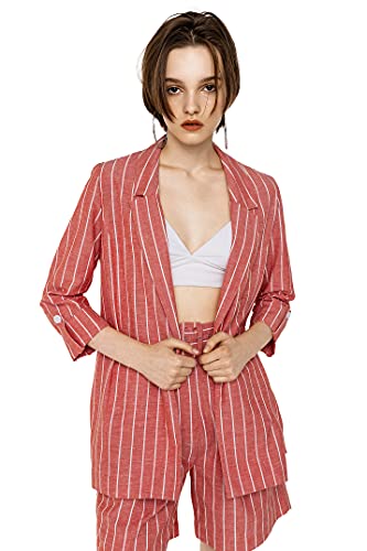 befree Donna Blazer Allungato in Lino Senza Chiusura Rosso L
