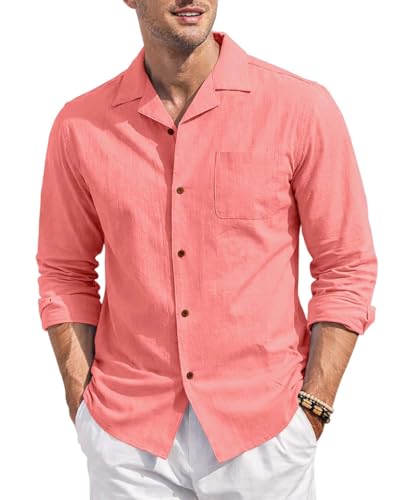 Image of Zombom Men's Cotton Blend Shirt with Full Sleeves Solid Pattern Cuban Collar Neck Line Regular Fit and Standard Length | Solid Shirt for Man Cotton | Shirts for Mans