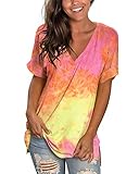 liher Womens Short Sleeve Oversized Shirts V Neck Tie Dye Tops