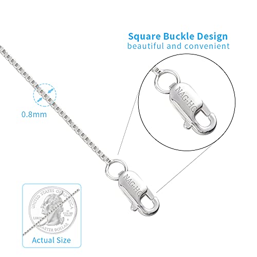 Nag.hc 925 Sterling Silver Chain 0.8Mm Delicate Box Chain - Italian Necklace Chain - Tiny&Thin&Strong -Friendly Price & Quality(16",Silver) #TOP5