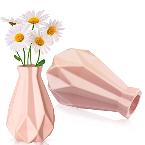 GZkedu 2 Pièce Vase Decoratif, Vase en Plastique Rose, Vase à Fleurs Moderne Style Minimaliste Géométrique pour Décoration pour Maison, Salon, Table, Fête, Centre de Mariage GZ-01