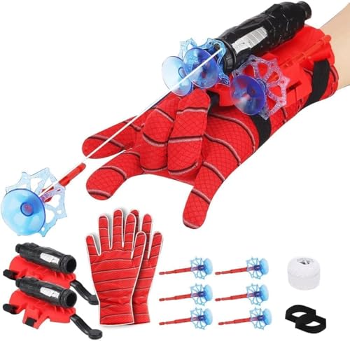 Launcher Gloves for Spider-Man Kids Plastic Cosplay Glove Hero Launcher Wrist Toys Set Funny Children Educational Toys Super Spiderman Costume Props Spider-Man Shooter With rope (2-Pack)