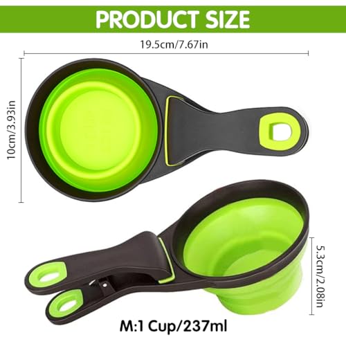 Image of Qpets Silicone Dog Food Scoop, 237ml Foldable Bowl Collapsible Scoop with Sealing Clip for Cat Dog, Portable Pet Food Scoop Feeding Scoop Food-Grade Materials Dog Food Bowl