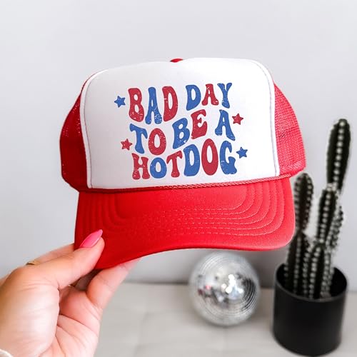Image of Bad Day to Be a Hot Dog 4th of July Classic 5 Panel Mesh Snap Back Trucker Hat
