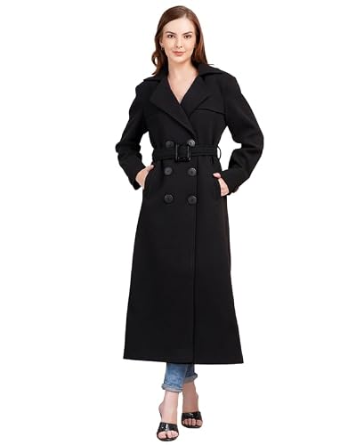 MEMORIES BY MASHA Black Oversized Trench Coat Long Coat with Belt Stylish and Warm Wool Trench Coat Perfect fo