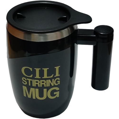 Automatic Magnetic Stirring Coffee Mug with Lid, Rotatable Electric Self Stirring Mug, Stainless Steel Mixing Cup for Home Office, Travel Mug to Stir Coffee Tea Milk Cocoa, Gifts, Black