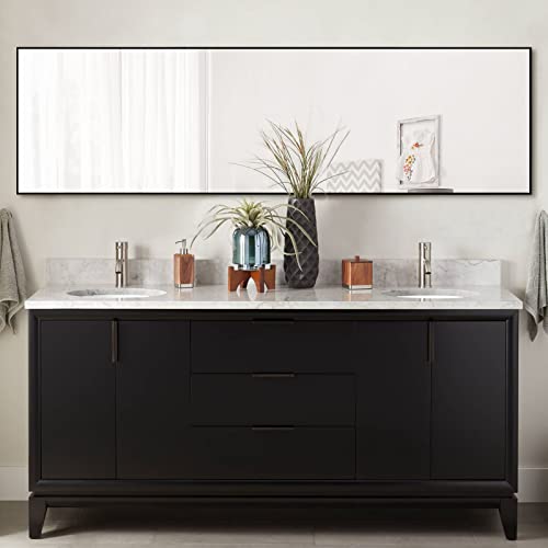 Image of NeuType 59 inchx16 inch Full Length Mirror with Standing Holder Aluminum Alloy Frame Floor Mirror Wall-Mounted Mirror for Living Room, Bedroom, Hanging or Leaning Against Wall, Black (with Stand)