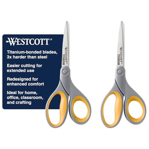 Westcott 13901 8-Inch Titanium Scissors For Office and Home, Yellow/Gray, 2 Pack Cover