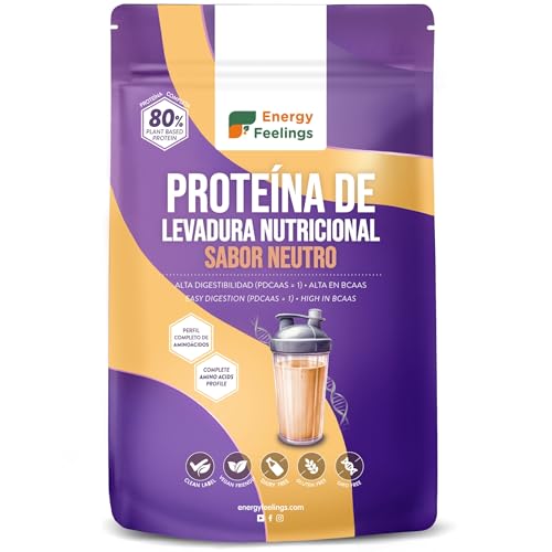 Energy Feelings Proteína de Levadura Nutricional en Polvo Sin Sabor 500g, Proteína Vegana Sin Lactosa y Sin Gluten para Masa Muscular con Todos los Aminoácidos Esenciales, Vegan Protein Powder