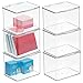 mDesign Stackable Plastic Storage Bin Box with Hinged Lid - Organizer for Office Supplies, Paperclips, Highlighters, Dry Erase Markers, Sticky Notes, Memo Pads - 5" High, 6 Pack - Clear