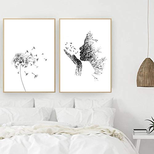 Toile pissenlit noir et blanc 50x70 lot de 2 affiches pour créer une ambiance zen