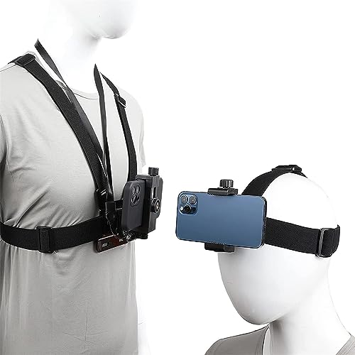 Joyzzz Phone Holder Chest Strap With Head Camera Mount for POV, Action Camera Strap for Fishing, Motorcycling, Cycling and Other Outdoor Sports