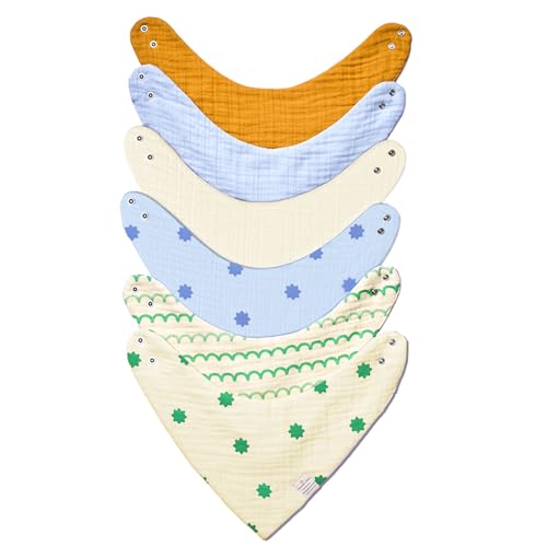 Bandana Bibs - 100% Organic Premium Muslin Cotton, 7-Layers for Drooling, Teething, Feeding, Gifts for Ages 0-3