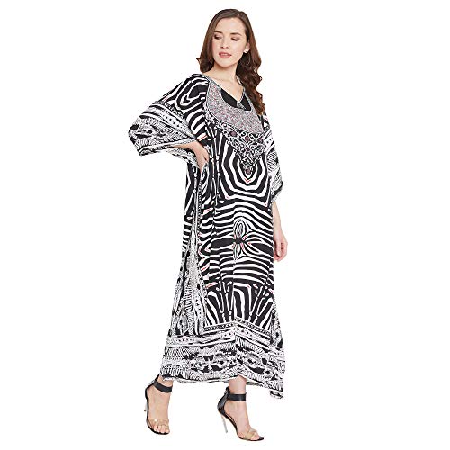 Image of Oussum Women Plus Size Kaftan Kimono Loose Maxi summer dresses for women Beach 3 /4 Sleeve Casual lounge dress Boho