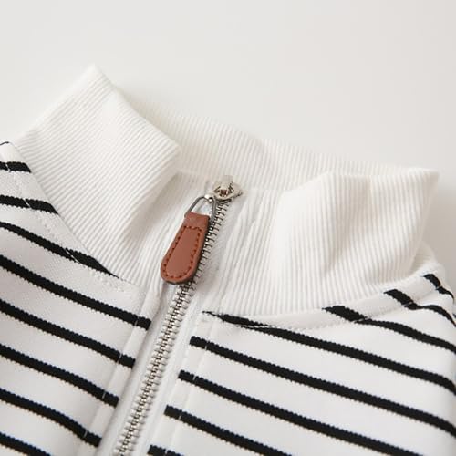 Toddler Boys Girl High Collar Sweatshirt Winter High Collar Striped Keep Warm Tops with Zipper (White, 3-4 Years)3