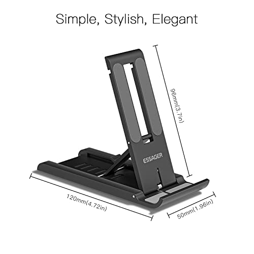 Image of 2 Pack Foldable Mini Cell Phone Stand, ESSAGER Adjustable Mobile Phone Holder for Desk Compatible with iPhone /Kindles /Smartphones (Black)