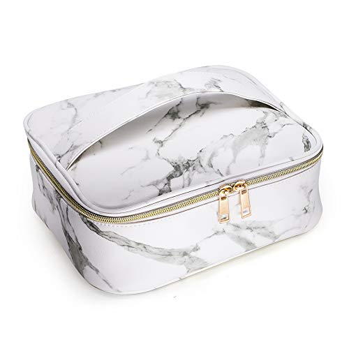Hoyofo Travel Makeup Bag For Women Girls Large Cosmetic Bags With Handle Marble Makeup Organizer Case With Adjustable Dividers Beauty Bag Waterproof Toiletry Bag, White #TOP1