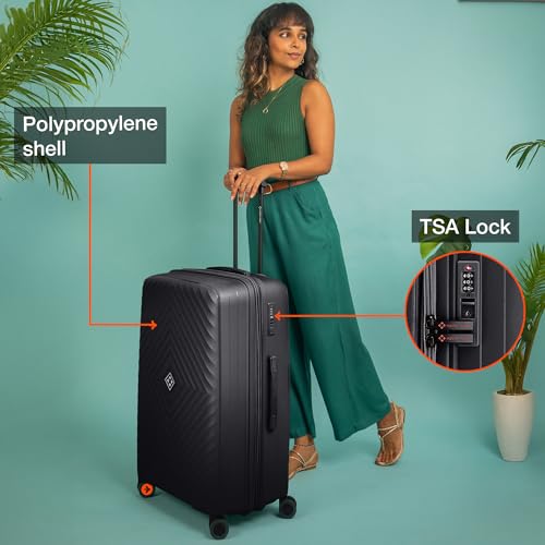 Image of Nasher Miles Antwerp Hard-Sided Polypropylene Luggage Set of 2 | 55cm & 65cm | TSA Lock 8 Wheels & Expander Small & Medium Trolley Bag for Travel | Suitcase (Black)