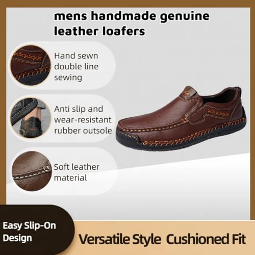 Brown Mens Handmade Genuine Leather Loafers, The First Young Shoes Men, Driving Moccasins Men, Anti Slip, Comfortable, Breathable4