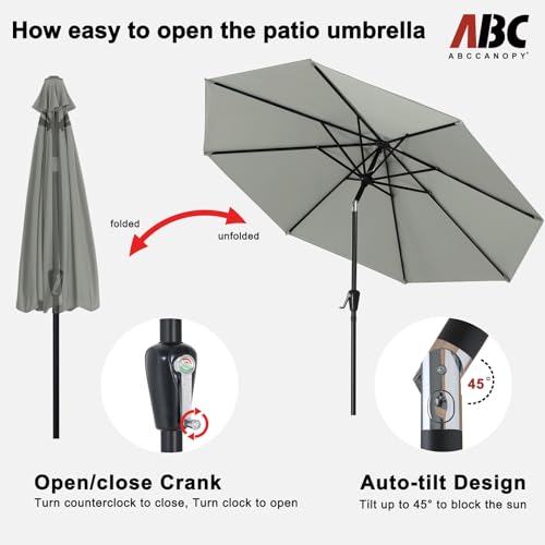 Image of ABCCANOPY 10FT Patio Umbrella Outdoor 8 Ribs Table Umbrella(Gray) | Fade & UV Resistant Fabric,8 Fiberglass Ribs,Smooth Crank System,Wind Resistance,Great for Patio,Backyard,Garden,Deck