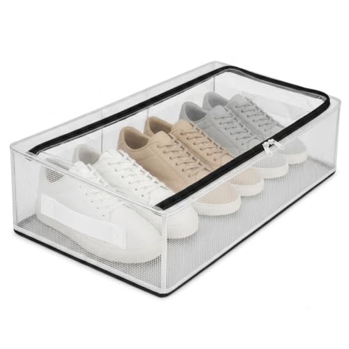 Image of RENVA Foldable Transparent Shoe Storage Box with Handle & Zipper | Stackable Design, Organiser for Home, Clear Visibility, Space-Saving, Shoe Rack