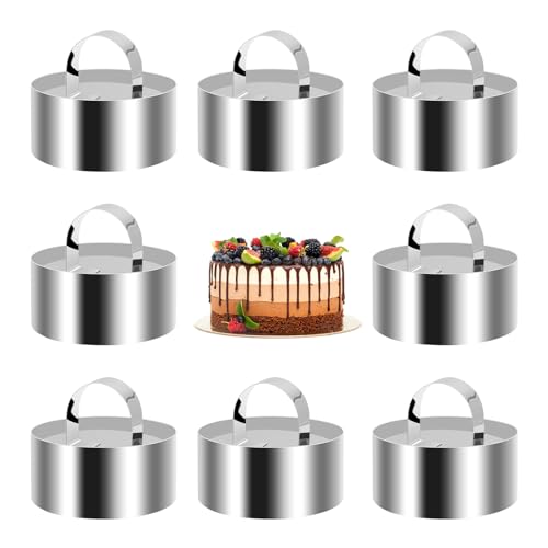 DingGreat Dessertringe, 8 Stück Edelstahl Mousse-Ring-Set, 8cm Durchmesser, Präzise Backen mit verdickten Backenwerkzeugen, Perfekt für Gebäck und Desserts