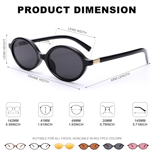 SCVGVER Retro Oval Sunglasses for Women Men, 90s Vintage Small Cat Eye Sun Glasses Y2k Trendy Narrow Shades, UV Protection3