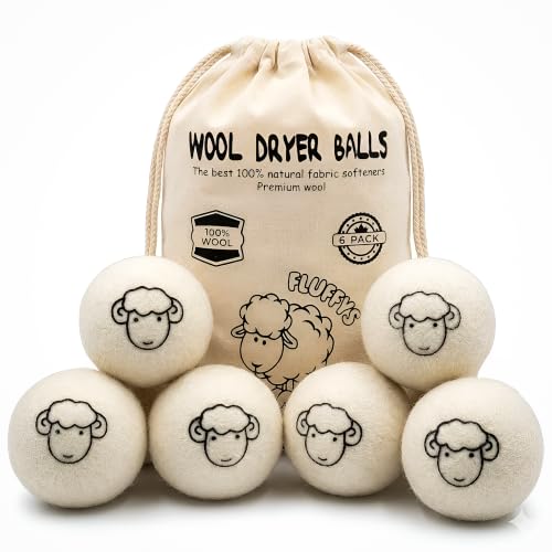 Fluffys Premium XL Trocknerbälle für Wäschetrockner 6er Pack Schafwolle Waschbälle & Wäschebälle Wool Dryer Balls Alternative zu Weichspüler