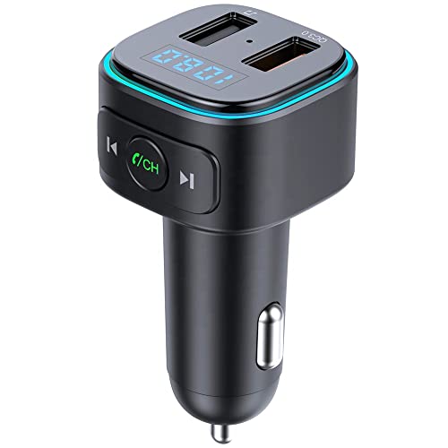 KOKOCCBD Transmetteur FM Bluetooth 5.0 Adaptateur Voiture, QC 3.0 USB Chargeur de Voiture sans Fil Mains Libre Adaptateur Radio Double Clé USB & Chargeur avec LED RVB Cover