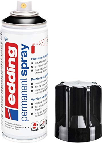 edding 5200 spray permanent - noir foncé brillante - 200 ml - peinture acrylique pour peindre ou décorer verre, métal, bois, céramique, plastique, toile - peinture acrylique en aérosol