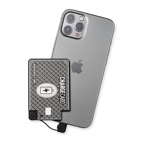 AquaVault ChargeCard – Ultra Slim Emergency Power Bank (2300mAh) – Fits in Wallet – USB-C & Micro-USB – Durable Steel Body – Flight-Safe for iPhone 12-17 & Android - Black