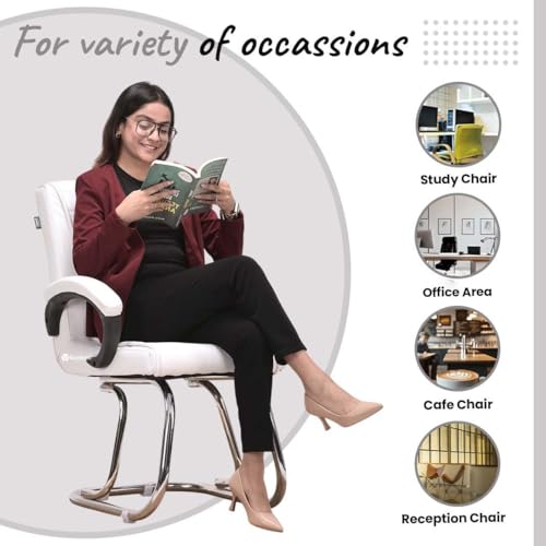 Image of Special Director Principal Manager Office Visitor with arm Rest with Double Pipe Frame and Cushioned seat Back (1, White, Double Pipe Frame)