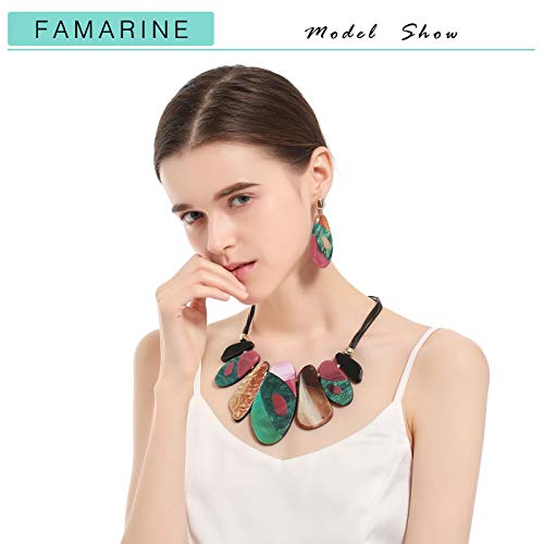 FAMARINE Vintage Tribe Chunky Collar Necklace, Geometry Acrylic Pendant Bib Statment Necklace Multicolor Costume Jewelry for Women2