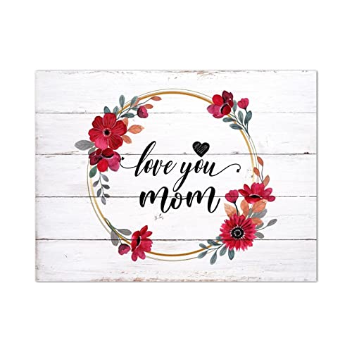 Plaque en bois Love You Mom déco murale vintage et couronne tournesol
