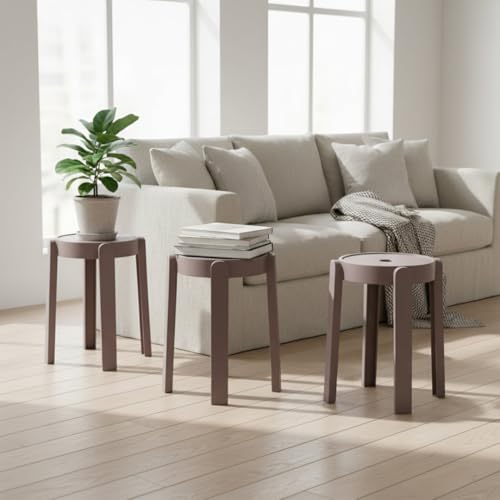 Image of The Artment Coffee Set of 3 Tivo Plastic Stool Modern Stackable Multipurpose with Anti-Slip Base | Lightweight Waterproof PP Stool for Bathroom, Kitchen, Balcony & Living Room, Home & Office