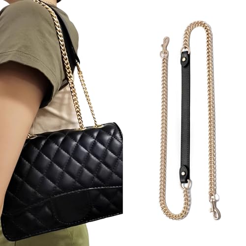 Image of jiesinlov Purse Leather and Chain Bag Shoulder Strap Replacement Crossbody for Handbags,43 Inches in Length(Gold-black)