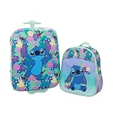 Bioworld Disney Stitch Tropical Flower Print 2-Piece Youth EVA Wheeled Luggage & Travel Backpack Set