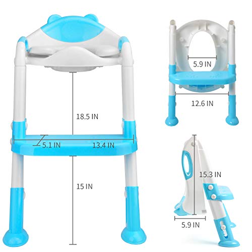 Victostar Potty Training Seat with Step Stool Ladder, Foldable Potty Training Toilet for Kids Boys Girls Toddlers-Comfortable Cushion Safe Handle Anti-Slip Pads - Thumbnail 3