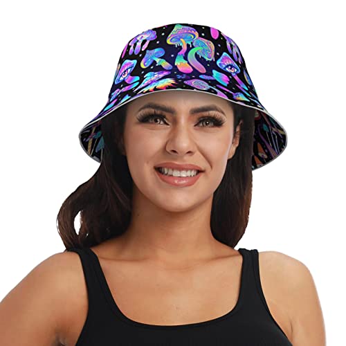 Mushroom Bucker Hat For Women Men, Cute Summer Stuff For Teen Girls, Lightweight Reversible Double-Side-Wear Fisherman Cap, Funny Rave Accessories For Beach Outdoor Travel Hiking Fishing Hat #TOP6