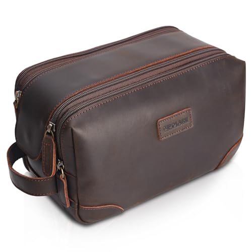 Polare Full Grain Leather Travel Toiletry Bag Dopp Kit Large Cosmetic Travel Case Shaving Kit Wash with YKK Zippers