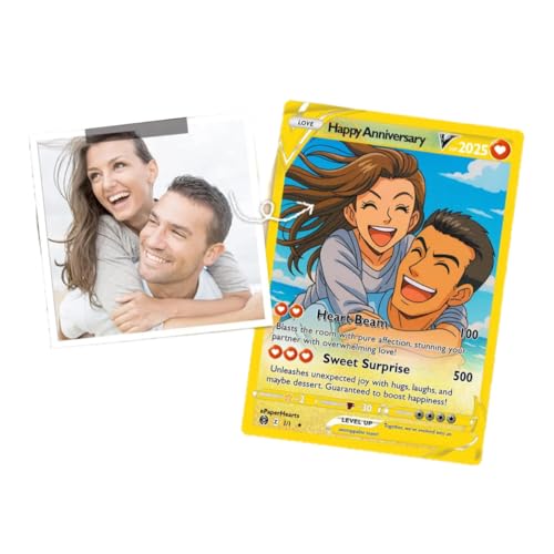 SHWorkshop Foto di coppia personalizzate Poke Card - Stampa fotografica di coppia con estetica Ghibli, carte da poke per anniversario personalizzate impermeabili, souvenir perfetti per gli amanti per