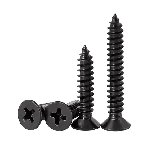 FandWay 100Pcs Self Tapping Screws Black,M5 Wood Screws Assortment,Flat Head Self Drilling Screw,Countersunk Head Sheet Metal Screw Phillips Drive for DIY WoodWork Repairs. - Image 8