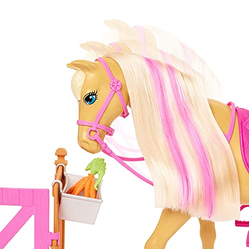 Barbie Famille Coffret Toilettage des Chevaux avec poupée Blonde 2 Figurines Chevaux et Plus de 20 Accessoires Emballage fermé Jouet pour Enfant HGB58 - vue 4