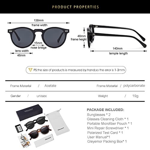Image of Gleyemor Vintage Polarized Sunglasses for Men Round Sunglasses UV400 Protection Retro Hand-crafted Acetate Frame