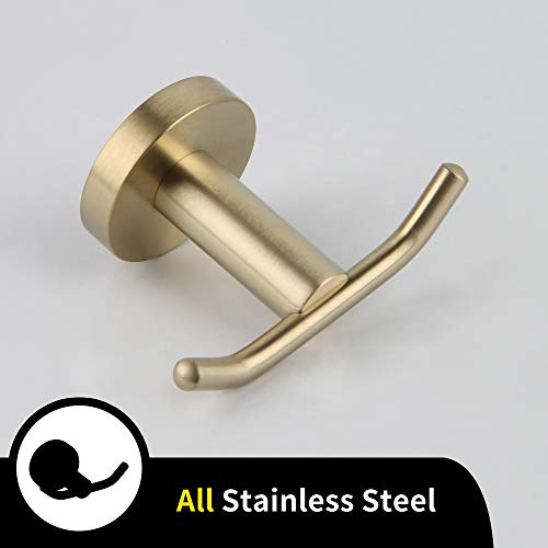 Gerz Sus 304 Stainless Steel Bath Double Coat Hook Towel/Robe Clothes Hook For Bathroom Kitchen Modern Hotel Style Wall Mounted Brushed Pvd Zirconium Gold 2 Pack #TOP4